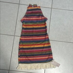 Colorful Striped Halter Dress with Fringe